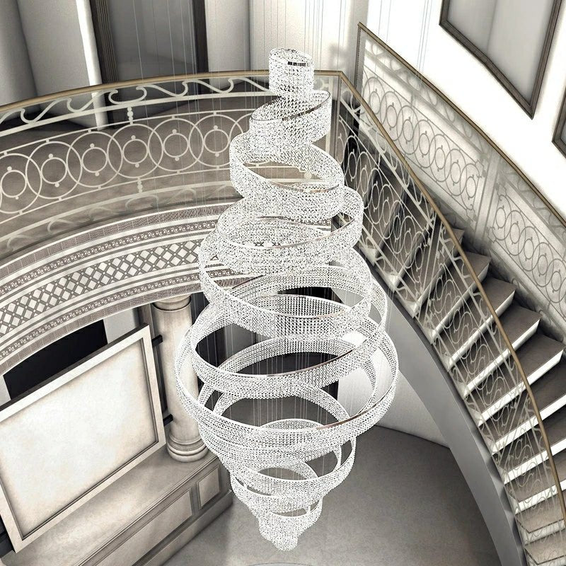 Long Crystal Tassel Rings Chandelier Extra Large Living Room Staircase High Ceiling Lighting Fixture - fovolighting