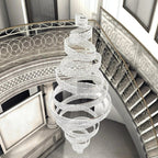 Long Crystal Tassel Rings Chandelier Extra Large Living Room Staircase High Ceiling Lighting Fixture - fovolighting