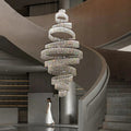 Long Crystal Tassel Rings Chandelier Extra Large Living Room Staircase High Ceiling Lighting Fixture - fovolighting
