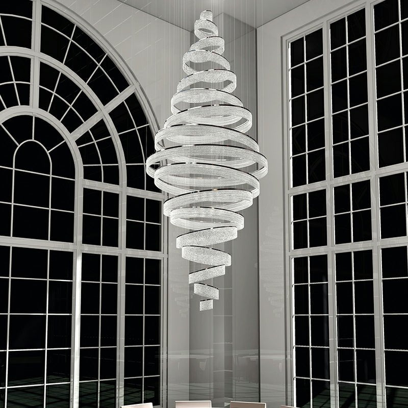 Long Crystal Tassel Rings Chandelier Extra Large Living Room Staircase High Ceiling Lighting Fixture - fovolighting