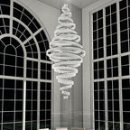 Long Crystal Tassel Rings Chandelier Extra Large Living Room Staircase High Ceiling Lighting Fixture - fovolighting