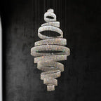 Long Crystal Tassel Rings Chandelier Extra Large Living Room Staircase High Ceiling Lighting Fixture - fovolighting