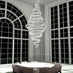 Long Crystal Tassel Rings Chandelier Extra Large Living Room Staircase High Ceiling Lighting Fixture - fovolighting