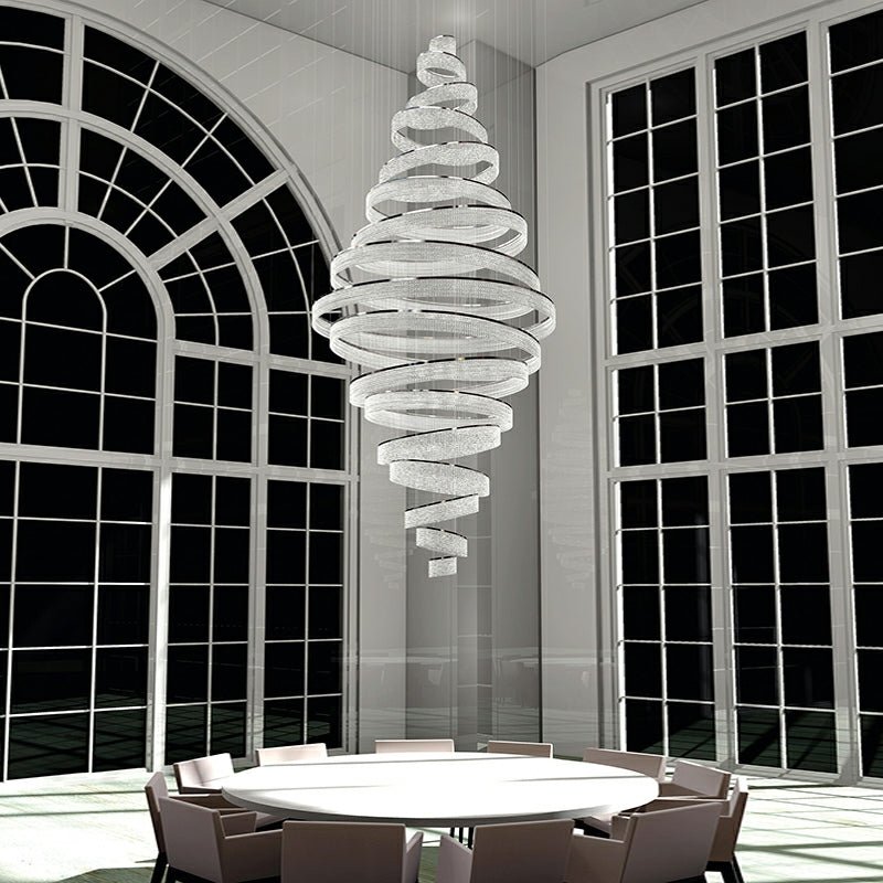 Long Crystal Tassel Rings Chandelier Extra Large Living Room Staircase High Ceiling Lighting Fixture - fovolighting