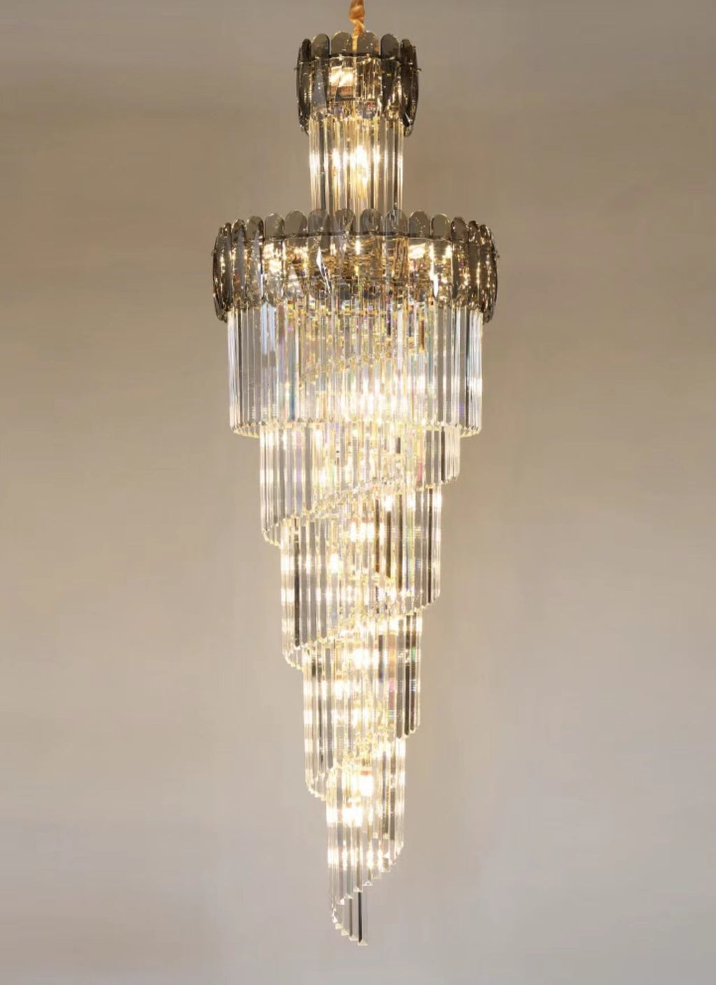 Luxury Extra Large Foyer Spiral Staircase Chandelier Long Crystal Ceiling Light Fixture For Living Room Hall Entrance - fovolighting