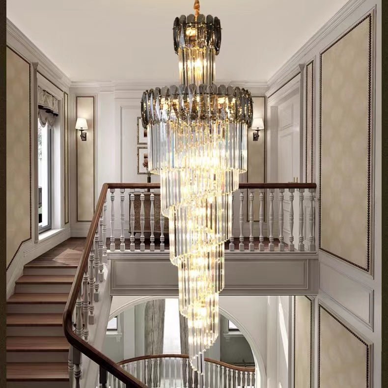 Luxury Extra Large Foyer Spiral Staircase Chandelier Long Crystal Ceiling Light Fixture For Living Room Hall Entrance - fovolighting