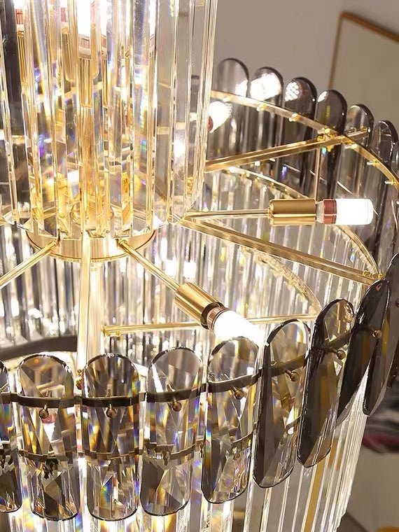 Luxury Extra Large Foyer Spiral Staircase Chandelier Long Crystal Ceiling Light Fixture For Living Room Hall Entrance - fovolighting