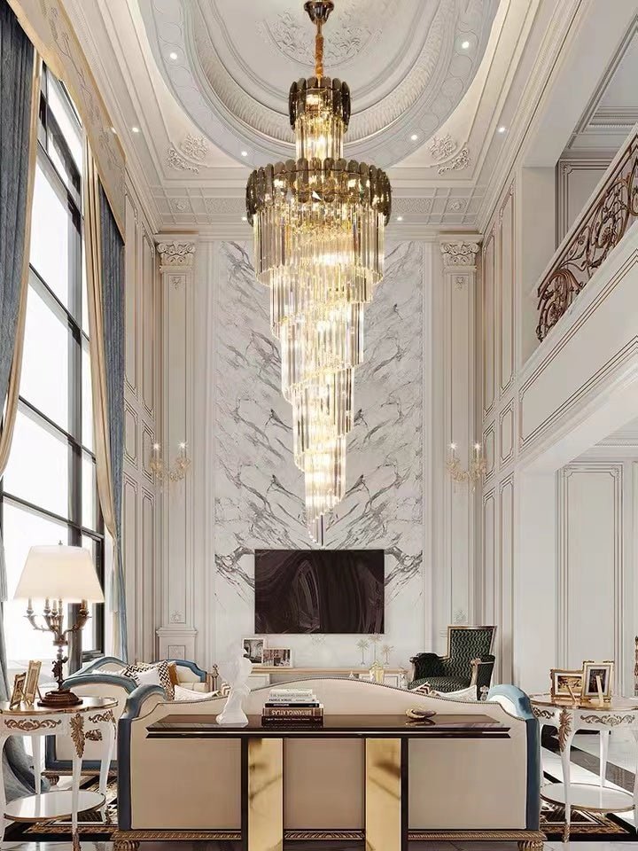 Luxury Extra Large Foyer Spiral Staircase Chandelier Long Crystal Ceiling Light Fixture For Living Room Hall Entrance - fovolighting