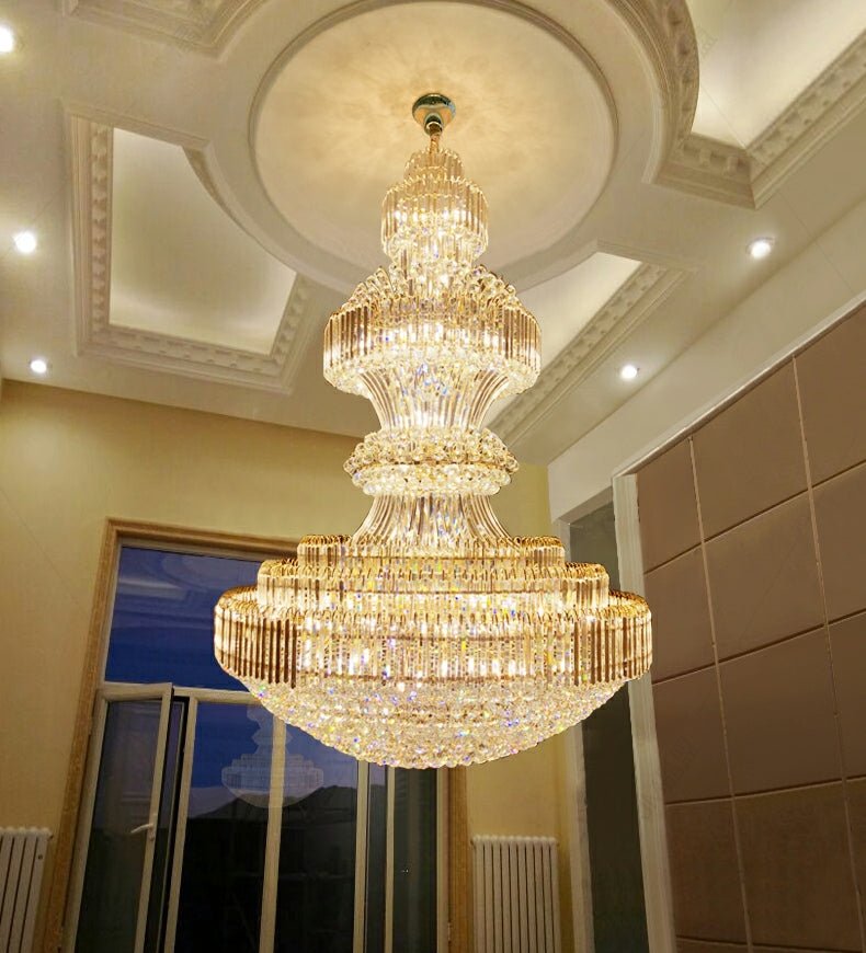 Luxury Extra Large Round Ceiling Lighting Fixture Stately Crystal Chandelier For Foyer Entryway/ Entrance - fovolighting