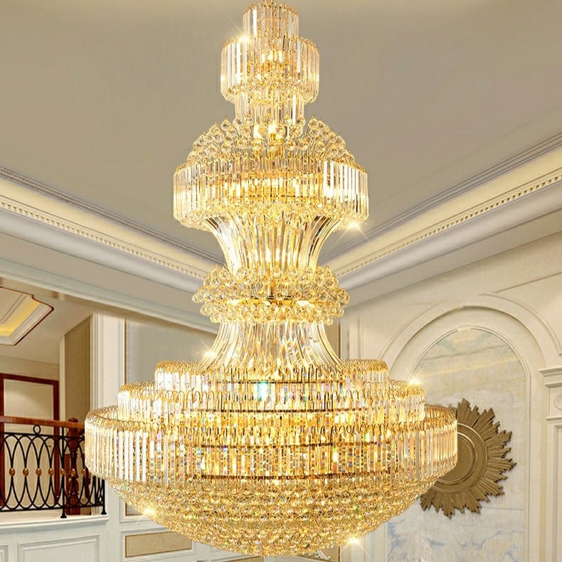 Luxury Extra Large Round Ceiling Lighting Fixture Stately Crystal Chandelier For Foyer Entryway/ Entrance - fovolighting