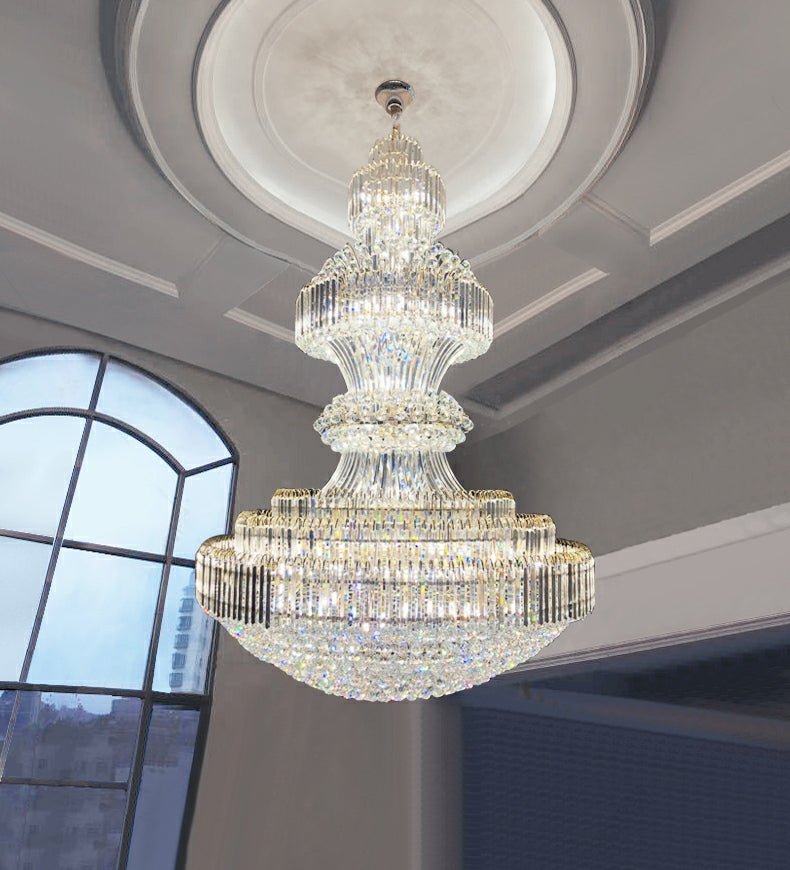 Luxury Extra Large Round Ceiling Lighting Fixture Stately Crystal Chandelier For Foyer Entryway/ Entrance - fovolighting