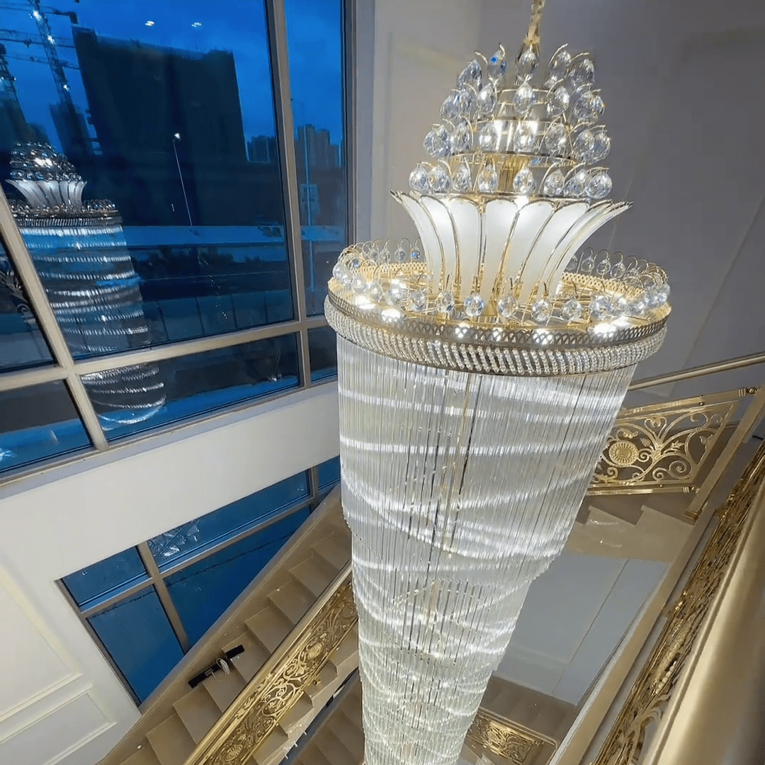 Luxury Extra Long Crystal Chandelier for Villa/Staircase/Foyer - fovolighting