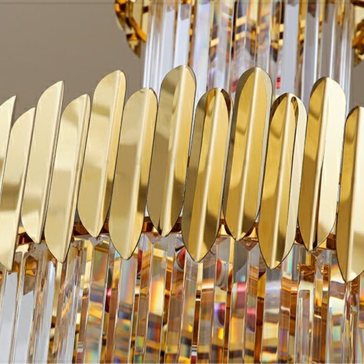 Luxury Gold Trimmed Long Crystal Chandelier Foyer Staircase Extra Large Ceiling Light Fixture - fovolighting