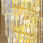 Luxury Gold Trimmed Long Crystal Chandelier Foyer Staircase Extra Large Ceiling Light Fixture - fovolighting