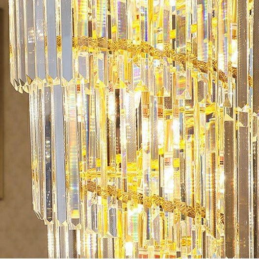 Luxury Gold Trimmed Long Crystal Chandelier Foyer Staircase Extra Large Ceiling Light Fixture - fovolighting
