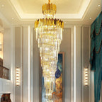 Luxury Gold Trimmed Long Crystal Chandelier Foyer Staircase Extra Large Ceiling Light Fixture - fovolighting