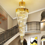 Luxury Gold Trimmed Long Crystal Chandelier Foyer Staircase Extra Large Ceiling Light Fixture - fovolighting