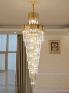 Luxury Gold Trimmed Long Crystal Chandelier Foyer Staircase Extra Large Ceiling Light Fixture - fovolighting