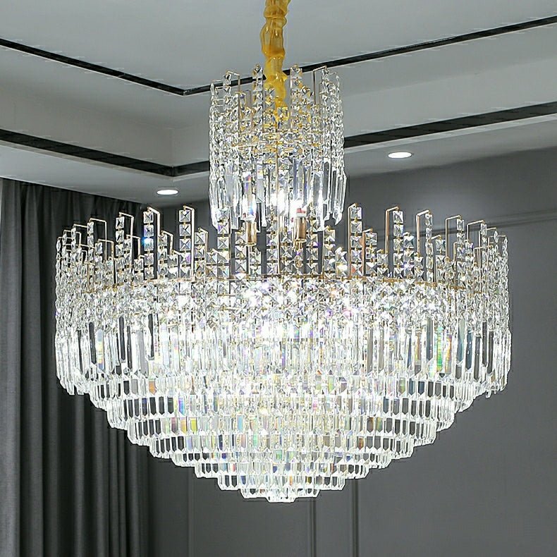 Luxury Hotel Hallway Ceiling Lighting Fixture Large Round Crystal Chandelier For Foyer Living Room Staircase - fovolighting