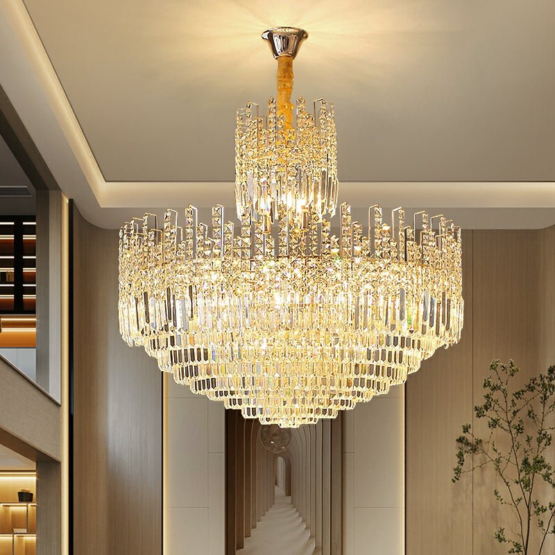 Luxury Hotel Hallway Ceiling Lighting Fixture Large Round Crystal Chandelier For Foyer Living Room Staircase - fovolighting