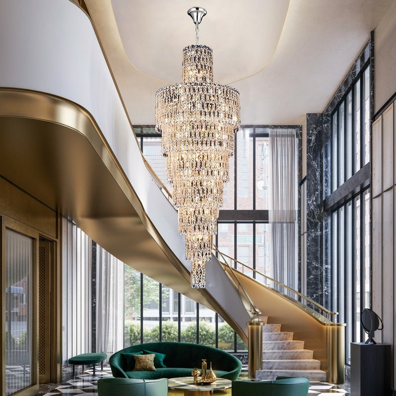 Luxury Large Crystal Chandelier For Hight Ceiling Living Room Long Staircase Light Fixture - fovolighting