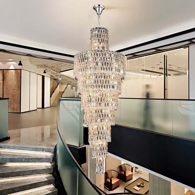 Luxury Large Crystal Chandelier For Hight Ceiling Living Room Long Staircase Light Fixture - fovolighting