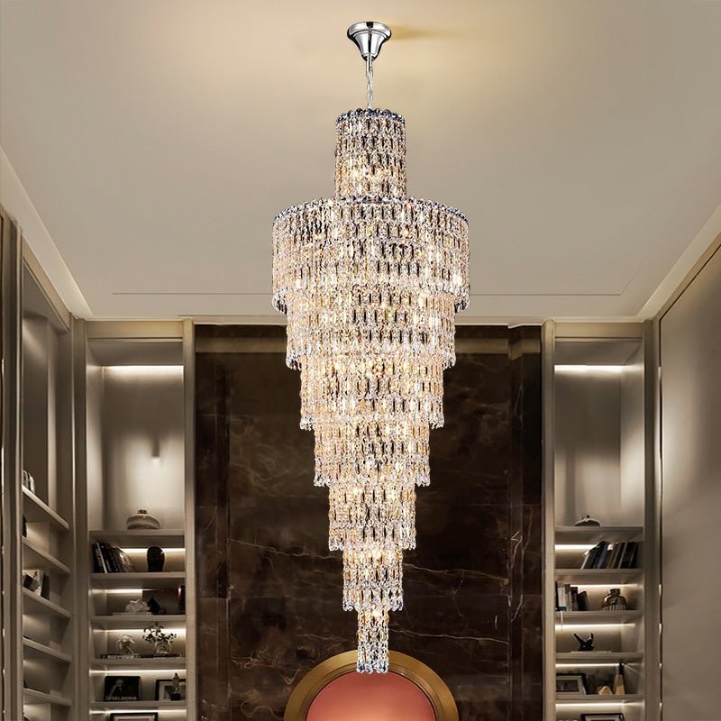 Luxury Large Crystal Chandelier For Hight Ceiling Living Room Long Staircase Light Fixture - fovolighting