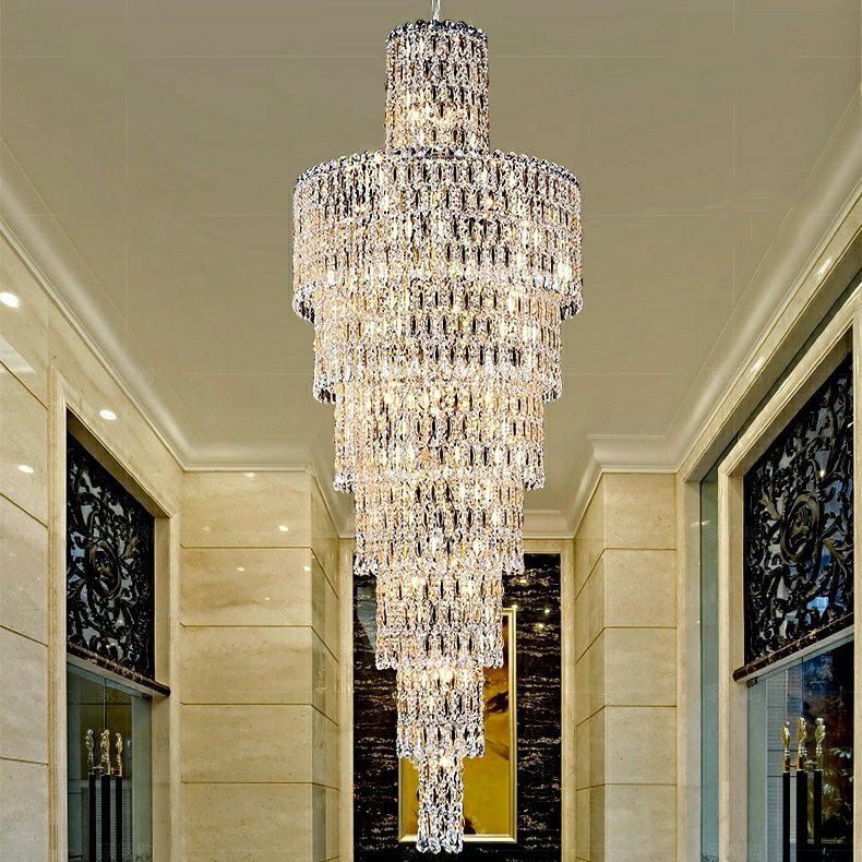 Luxury Large Crystal Chandelier For Hight Ceiling Living Room Long Staircase Light Fixture - fovolighting
