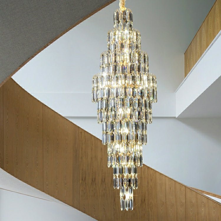 Luxury Large Foyer Staircase K9 Crystal Chandelier Long Ceiling Lighting Fixture For Living Room Hall - fovolighting