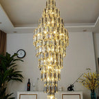 Luxury Large Foyer Staircase K9 Crystal Chandelier Long Ceiling Lighting Fixture For Living Room Hall - fovolighting