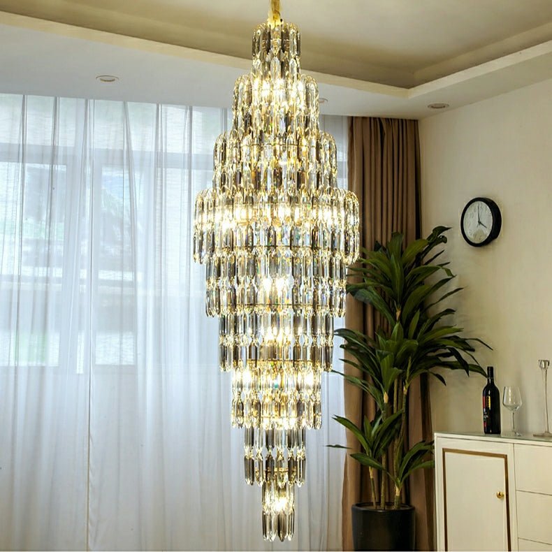 Luxury Large Foyer Staircase K9 Crystal Chandelier Long Ceiling Lighting Fixture For Living Room Hall - fovolighting