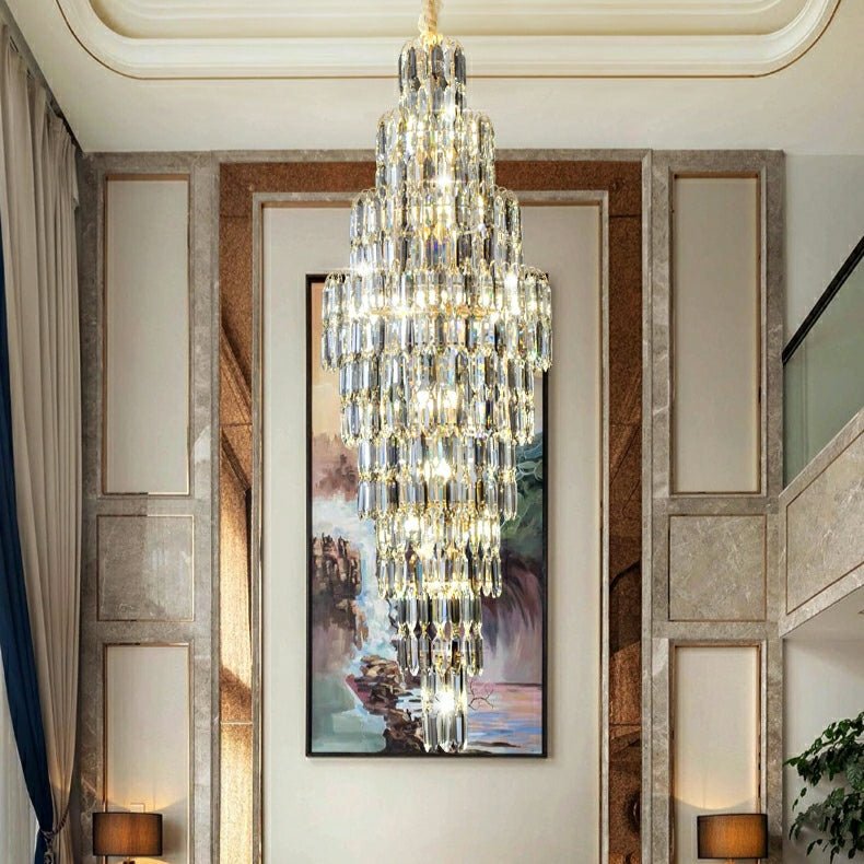 Luxury Large Foyer Staircase K9 Crystal Chandelier Long Ceiling Lighting Fixture For Living Room Hall - fovolighting