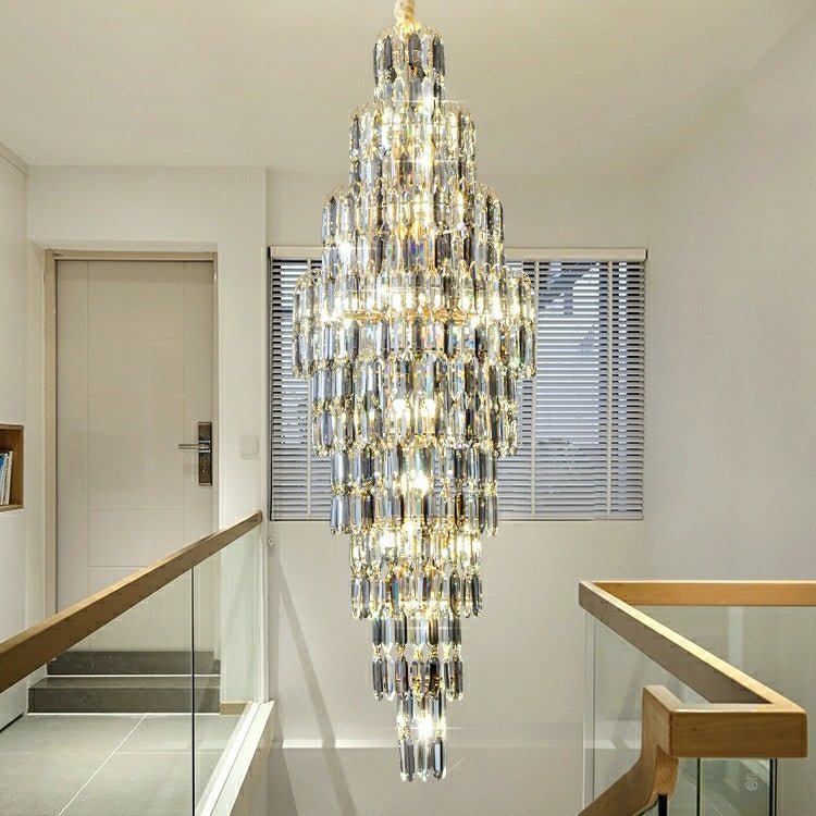 Luxury Large Foyer Staircase K9 Crystal Chandelier Long Ceiling Lighting Fixture For Living Room Hall - fovolighting
