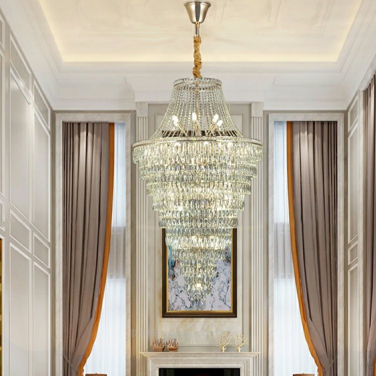 Magnificent Extra Large Foyer Hall Chandelier Tiered Crystal Ceiling Lighting Fixture For Living Room Decor - fovolighting