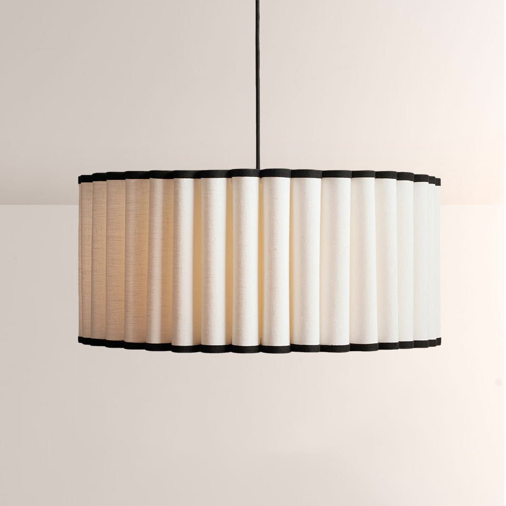 Mara Pleated Linen & Black Trim Pendant - fovolighting
