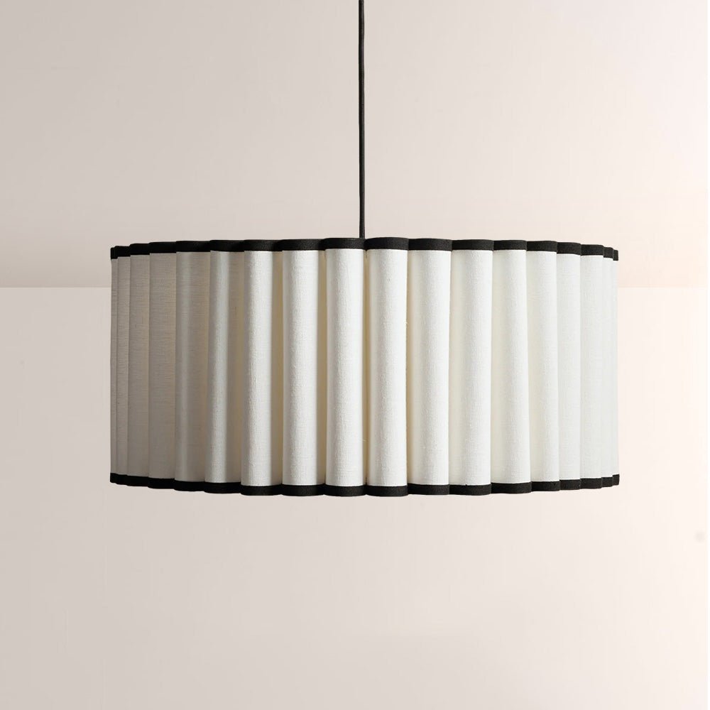 Mara Pleated Linen & Black Trim Pendant - fovolighting