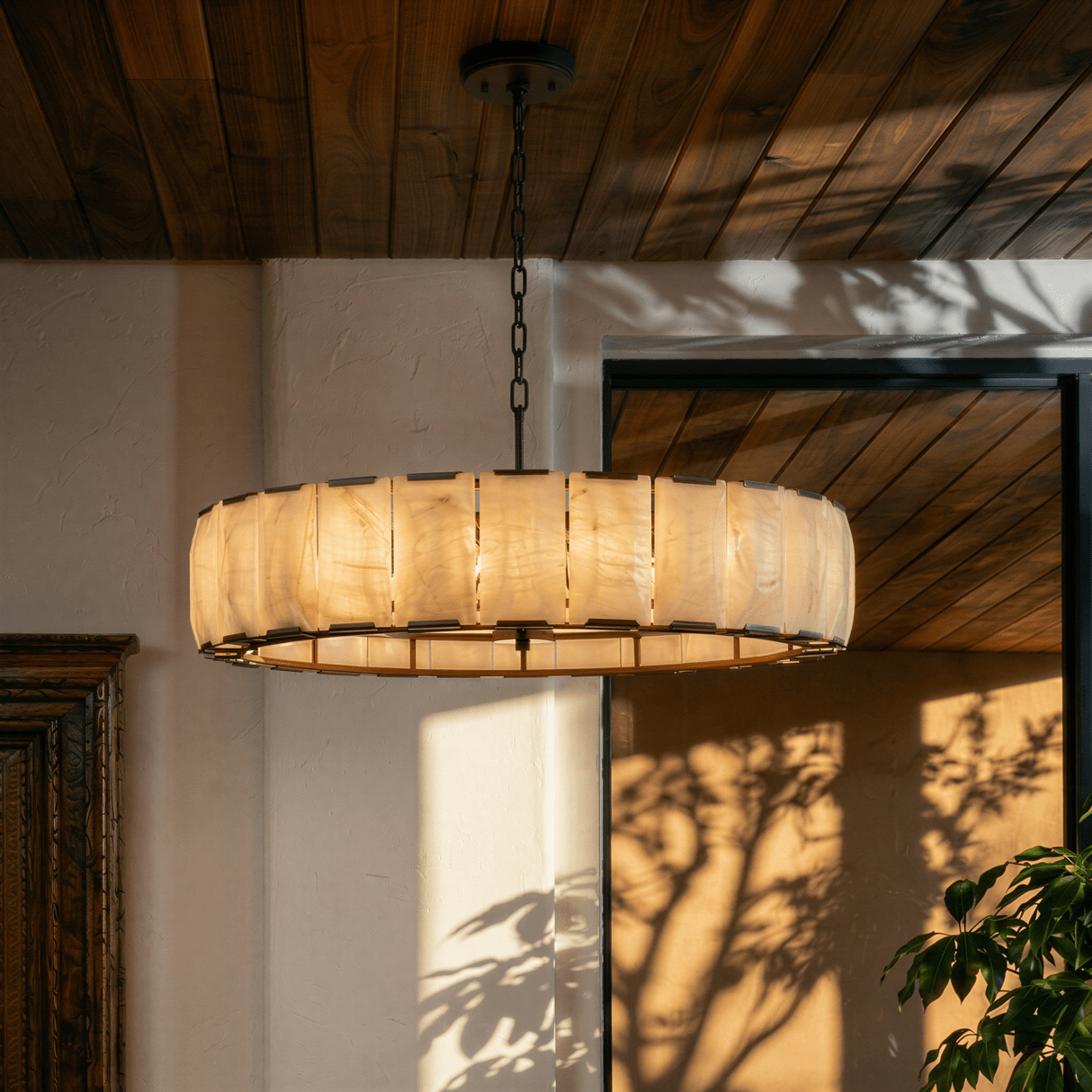 Marlow Calcite Round Chandelier with Natural Alabaster Stone Shades - fovolighting