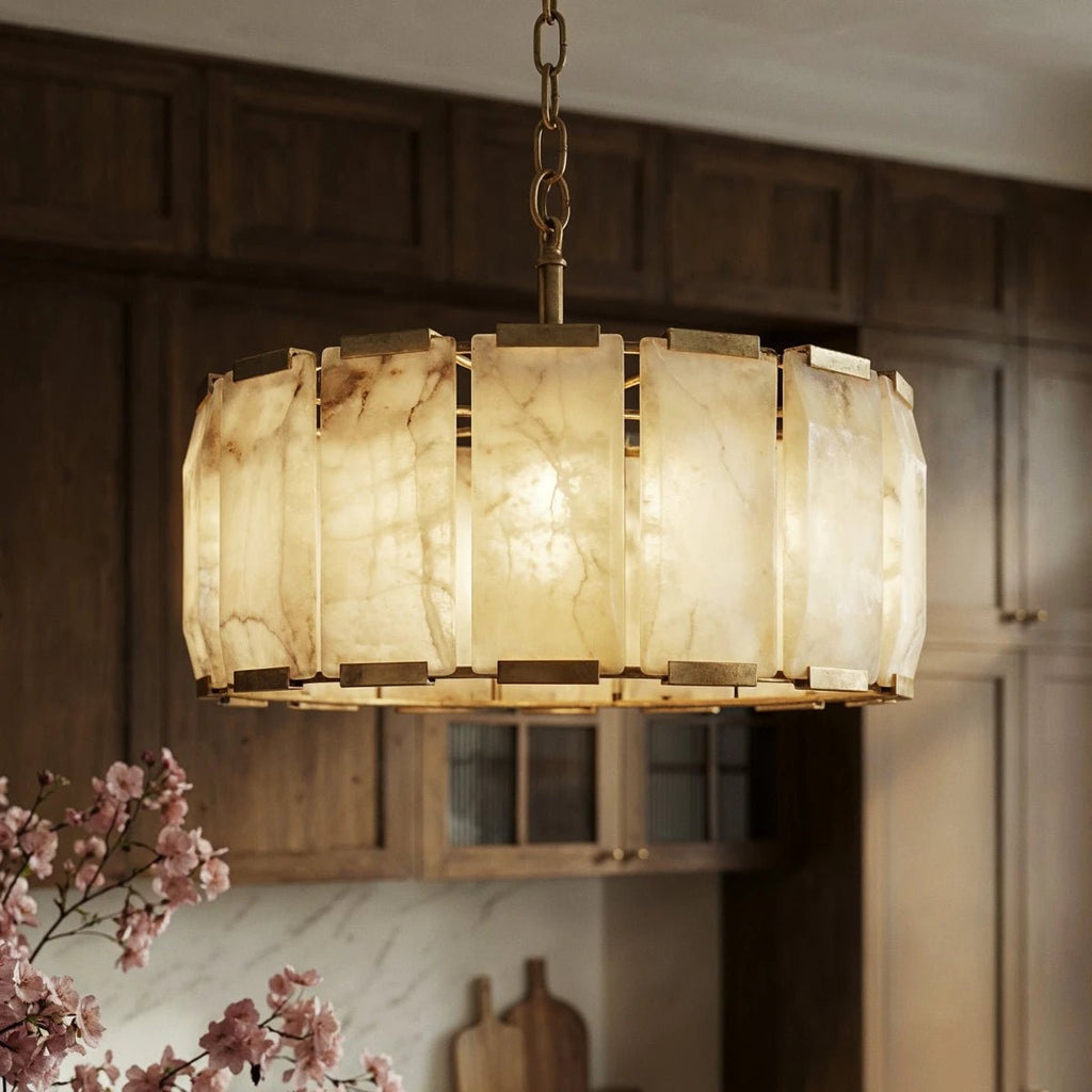 Marlow Calcite Round Chandelier with Natural Alabaster Stone Shades - fovolighting