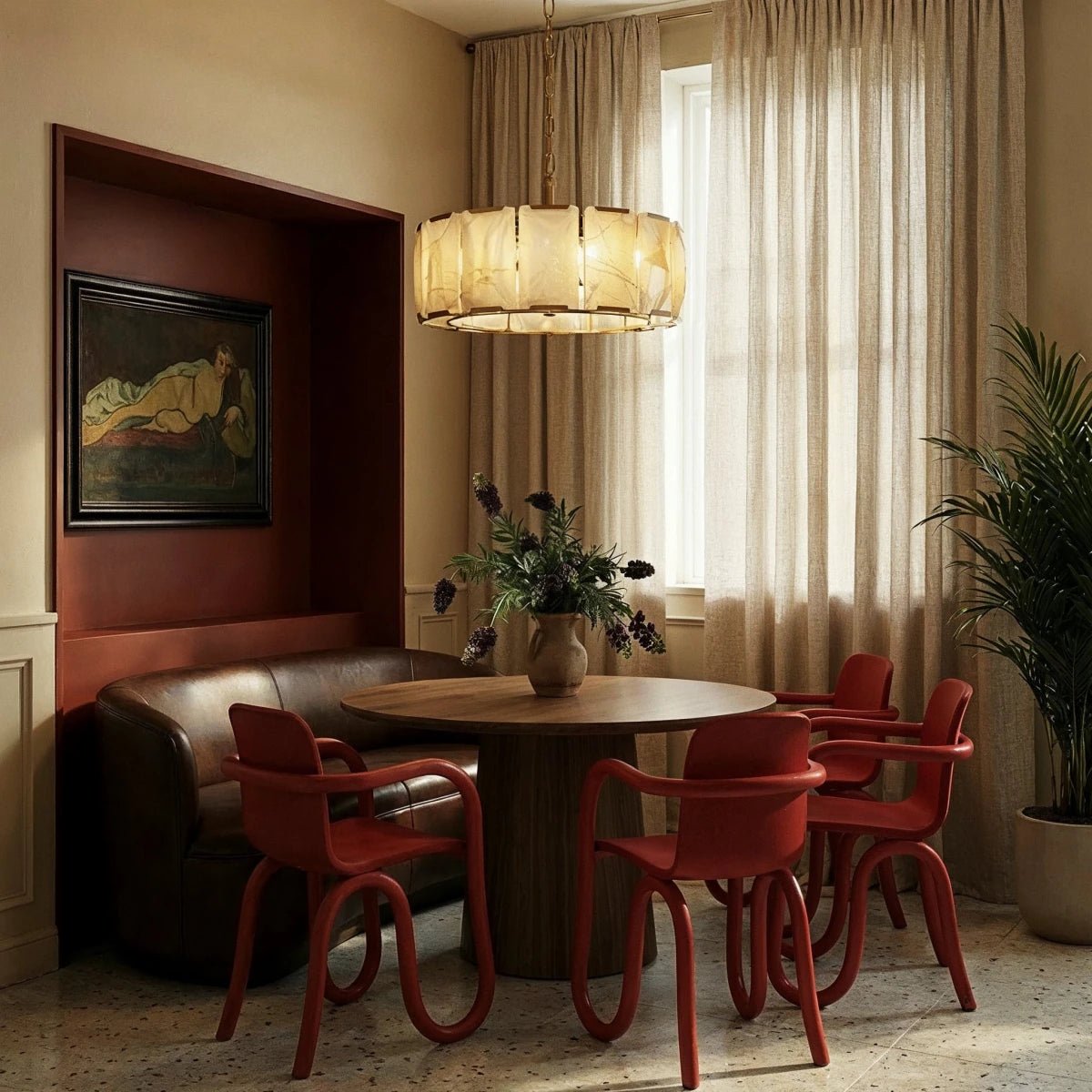 Marlow Calcite Round Chandelier with Natural Alabaster Stone Shades - fovolighting