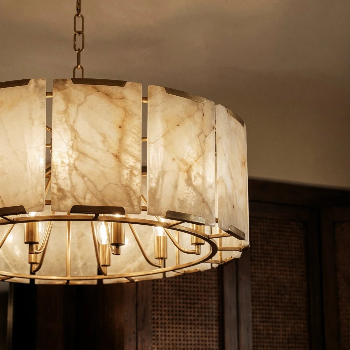 Marlow Calcite Round Chandelier with Natural Alabaster Stone Shades - fovolighting