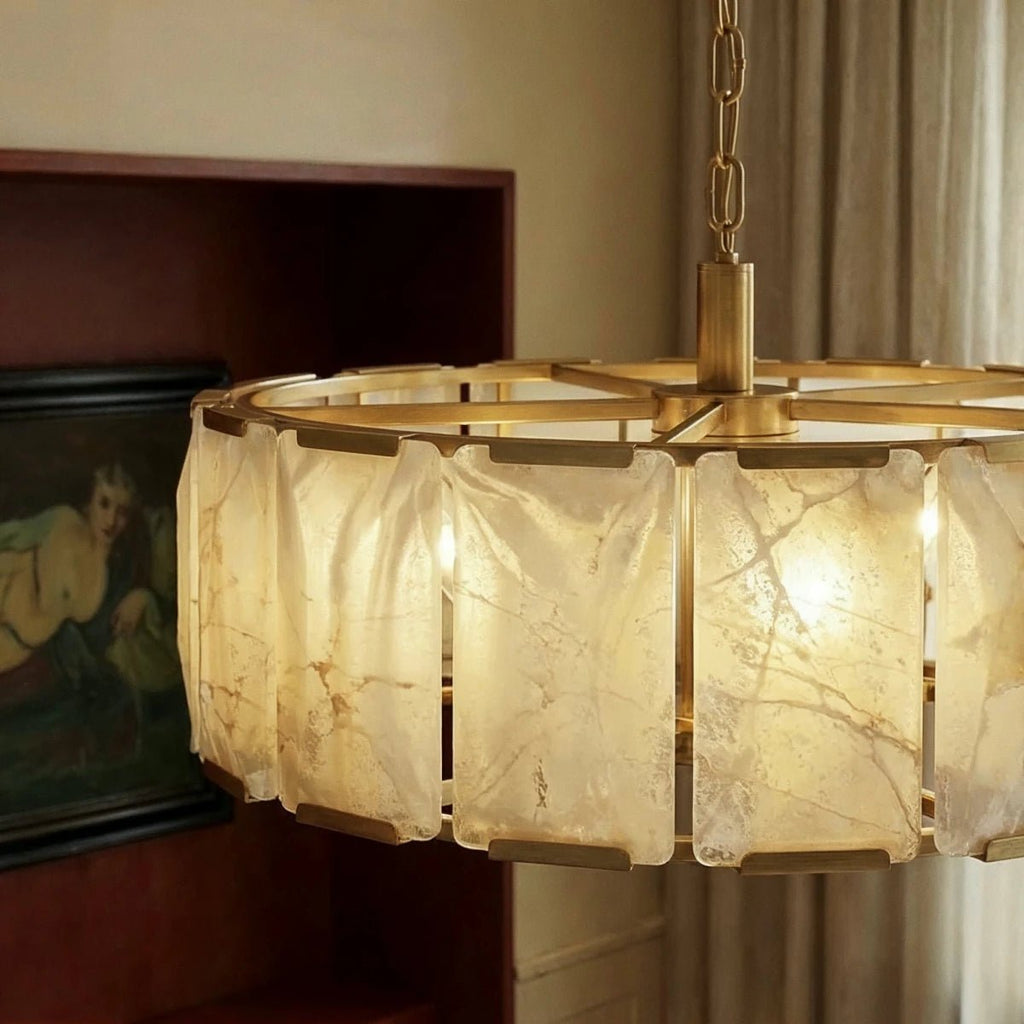 Marlow Calcite Round Chandelier with Natural Alabaster Stone Shades - fovolighting