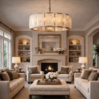 Marlow Calcite Round Chandelier with Natural Alabaster Stone Shades - fovolighting