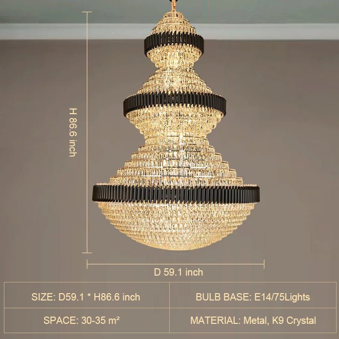 Modern Black Iron Crystal Chandelier For Foyer Staircase Luxurious Design Ceiling Light Fixture - fovolighting