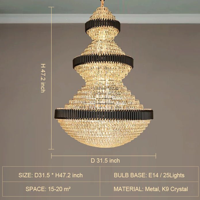 Modern Black Iron Crystal Chandelier For Foyer Staircase Luxurious Design Ceiling Light Fixture - fovolighting