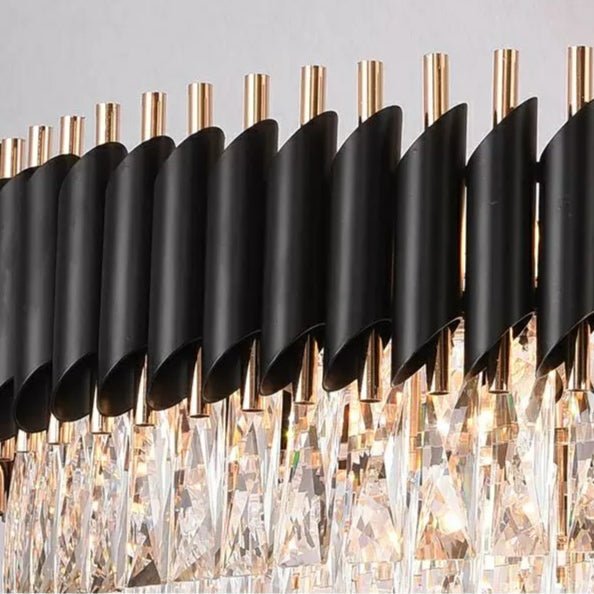 Modern Black Iron Crystal Chandelier For Foyer Staircase Luxurious Design Ceiling Light Fixture - fovolighting