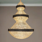 Modern Black Iron Crystal Chandelier For Foyer Staircase Luxurious Design Ceiling Light Fixture - fovolighting