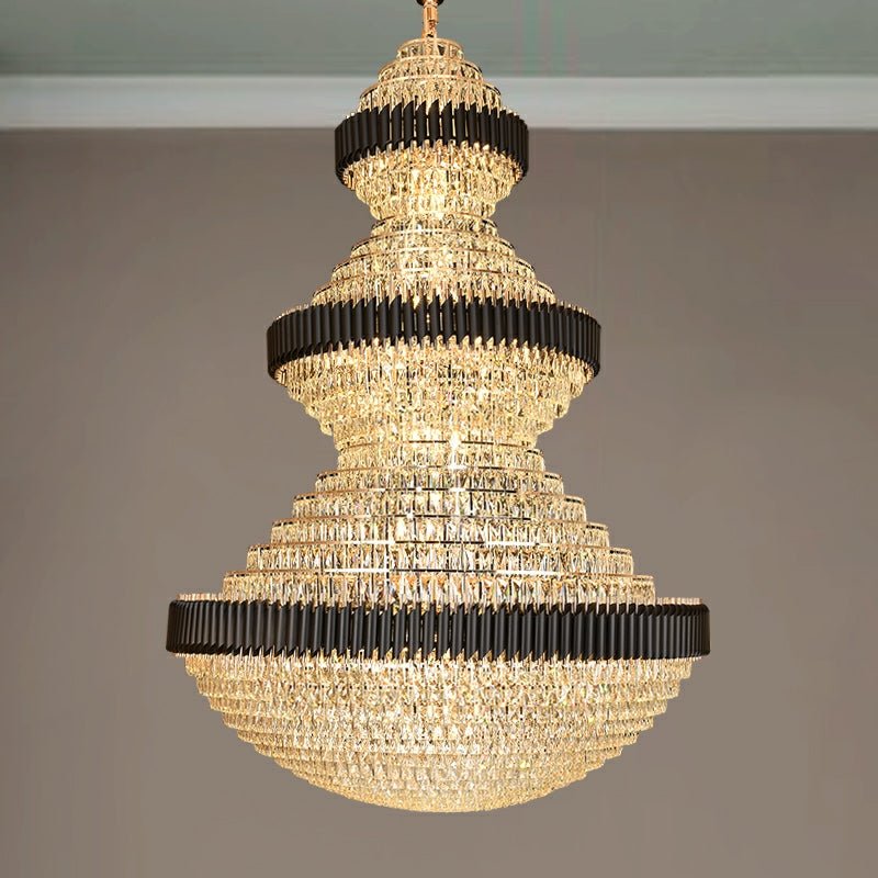 Modern Black Iron Crystal Chandelier For Foyer Staircase Luxurious Design Ceiling Light Fixture - fovolighting