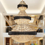 Modern Black Iron Crystal Chandelier For Foyer Staircase Luxurious Design Ceiling Light Fixture - fovolighting