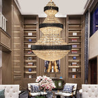 Modern Black Iron Crystal Chandelier For Foyer Staircase Luxurious Design Ceiling Light Fixture - fovolighting