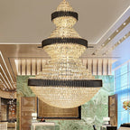 Modern Black Iron Crystal Chandelier For Foyer Staircase Luxurious Design Ceiling Light Fixture - fovolighting